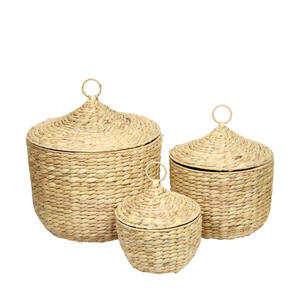 Panier de rangement rustique tissé en jacinthe d'eau écologique de haute qualité avec couvercle, panier à linge, multi-usages, maison, hôtel, restaurant, personnalisé - Product Image 3