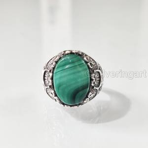 Anillo de Plata de Ley 925 con Malaquita Verde Natural para Hombre, Anillo de Piedra de Nacimiento, Todas las Tallas, Regalo de Navidad Árabe, Venta al por Mayor - Product Image 1