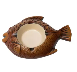 Wooden Fish Shape Ash Try Dark Brown Color Lighter And Smoking Accessories Best Quality For Home And Restaurant Supplies