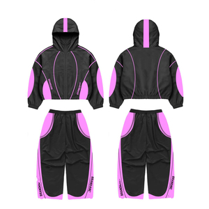 Chaqueta cortavientos personalizada y pantalones deportivos de nailon con cremallera, traje deportivo de nailon para hombre, conjunto cortavientos. - Product Image 2