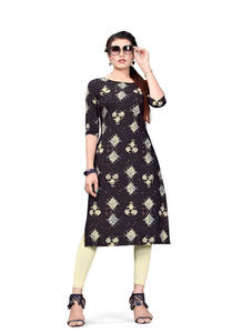Crêpe imprimé ethnique soie Kurti pour femmes lourd à manches courtes Style indien décontracté élégant pour la fête Occasions festives Salwar - Product Image 2