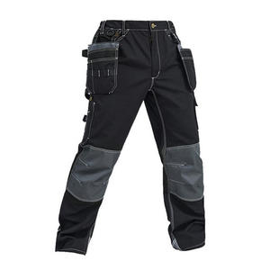 Men's Custom Design Heavy Duty Men's <b>Work</b> <b>Pants</b> Polyester Abrasion Resistant With Tool Pockets <b>Black</b> Gray Panels - Product Image 1