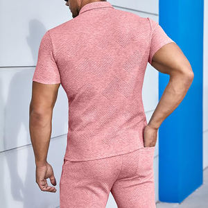 Vente en gros vêtements d'été nouveauté hommes ensembles à manches courtes t-shirt et court couleur unie vêtements pour hommes ensemble pour hommes coton respirant - Product Image 5