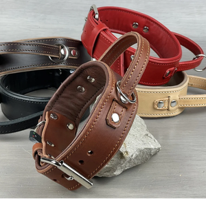 Collar de perro de cuero acolchado con asa, collar de perro, collar de perro hecho a mano Collar de perro de cuero para galgo y Whippet - Product Image 1