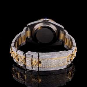 Montre mécanique haut de gamme en moissanite, résistante à l'eau, double fuseau horaire, chiffres arabes, bracelet en acier inoxydable baguette personnalisé - Product Image 4