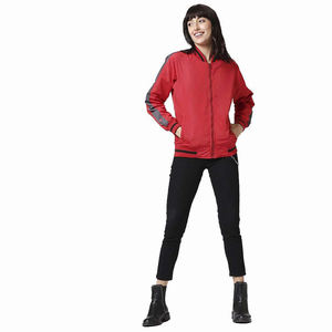 แจ็กเก็ตบอมเบอร์แบบมีซิปสำหรับผู้หญิงเสื้อผ้าแบบระบายอากาศได้ผ้าฝ้ายย้อมสีเรียบ - Product Image 4