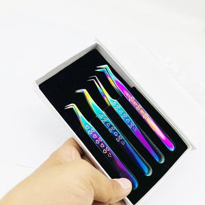 Juego de pinzas de acero inoxidable ecológicas de 4 piezas más vendidas que incluyen pinzas de extensión de pestañas de 90 grados rusas puntiagudas - Product Image 6