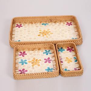 Meilleure vente Plateau de service MOP avec cadre en rotin Plateau de nacre au design de luxe pour l'organisation - Product Image 1