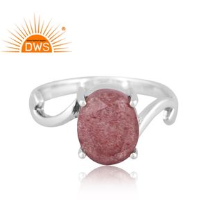 Best Quality <b>Oxidized</b> 925 Sterling Silver Strawberry Quartz Gemstone Oval Design Stackable Ring Custom Jewelry Manufacturer - Product Image 2