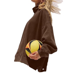 Sweat-shirt à col montant pour femme, décontracté, 100% coton molletonné, surdimensionné, écologique, séchage rapide, 380g, manches longues, hiver, automne - Product Image 1