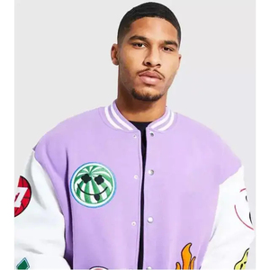 OEM Manufacturer High Quality Embroidery <b>Men's</b> 100% Wool Breathable Quick Dry <b>Summer</b> Varsity Baseball <b>Jacket</b> Wholesale Blank - Product Image 3