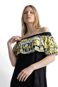 Shoulder Floral Print Chiffon Dress Ruffles Women's <b>Swimdress</b> Plus Size Stretch Woven Style 100% Rayon Premium Eco-Friendly - Product Image 5