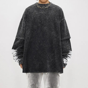 เสื้อยืดโอเวอร์ไซส์ ผ้าคอตตอน 100% หนานุ่ม สกรีนโลโก้ได้ ทรงหลวม ไหล่ตก สไตล์สตรีทแวร์ แขนยาว สีพื้น ราคาถูก แขนสองชั้น - Product Image 5