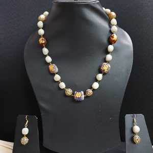 ชุดเครื่องประดับแฟชั่นสร้อยคอลูกปัดหินสีเทาลงสีด้วยมือ - Product Image 3