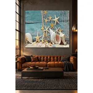 Impression sur toile sur bois turquoise de Fida Starfish and Shells - Product Image 1