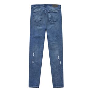 Pantalones vaqueros ajustados desgastados para hombre, ropa de calle vaquera resistente azul medio, corte ajustado, aspecto rasgado, Vaqueros cómodos para todos los días - Product Image 6