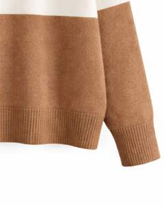 Conjunto de Dos Piezas de Ropa Casual de Invierno para Mujer, Suéter de Punto Colorblock Gris, Blanco y Marrón Personalizado y Pantalones Anchos Marrones - Product Image 5