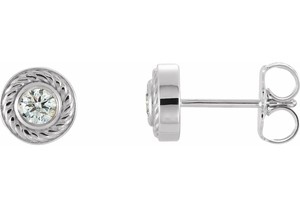 14K Gold Round Cut Diamond (Natural) Stud <b>Earrings</b> with Rope Design <b>Halo</b> - Product Image 3