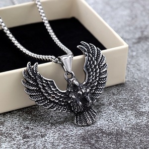 Collar con Colgante de Acero Inoxidable Estilo Retro yunnique para Hombre y Mujer, Diseño de Águila de un Solo Lado, Estilo Versátil para el Budismo - Product Image 1