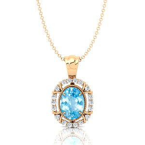 Véritable Aigue-Marine Gemstone Oval Cut Diamonds Vintage Charm Pendant Necklace Solid Gold IGI Certified H Color Women's Jewelry - Product Image 4