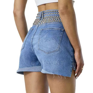 Nouveau Style Custom Made Femmes Strass Shorts Couleur Unie Made In Pakistan Femmes Strass Shorts - Product Image 3