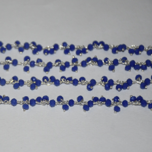 Silver Plated Blue Quartz Glass Beads Rondelle Cluster Rosary Chain Wire Wrapped Beaded Chain for Jewelry Making Bracelet - Product Image 5
