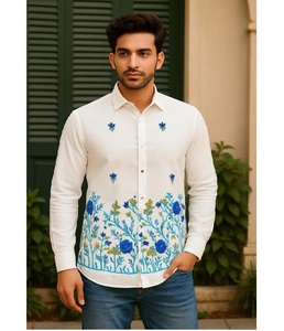 Camisa de algodón de moda para hombre, traje estampado de manga completa de trabajo bordado para reuniones de trabajo, reuniones sociales, moderno y elegante, transpirable - Product Image 1