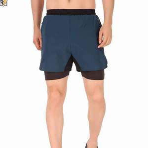 Men double <b>layer</b> shorts cotton fabric logo embroidered of your company Beach shorts clothing manufacturers - Product Image 4