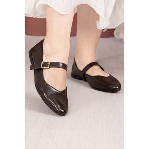 Zapatos Planos Mary Jane Marrones con Detalle de Correa con Hebilla, Cuero Genuino Suave, Plantilla de PVC, Punta Cerrada, Forro Textil - Product Image 1