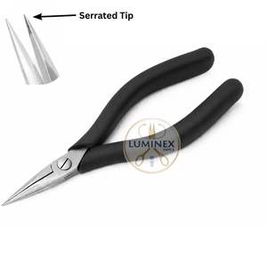 Alicates de Punta de Aguja de Acero Inoxidable de 6 Pulgadas, Seguros para ESD, con Mordazas Redondeadas y Dentadas de Precisión - Product Image 1