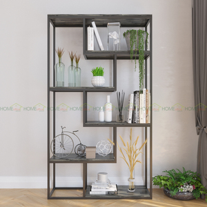 Étagère en métal élégante en forme de L avec bois de caoutchouc pour la décoration du salon - KTB68034 - Product Image 6