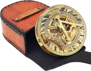 Bán buôn Chất lượng cao cổ cổ điển đồng biển đồng hồ mặt trời La bàn với phí bảo hiểm <span class=keywords><strong>Lather</strong></span> trường hợp. - Product Image 6