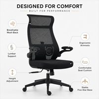 Chaise de bureau ergonomique à dossier haut en maille, avec support lombaire réglable, accoudoirs rabattables et roulettes en PU
