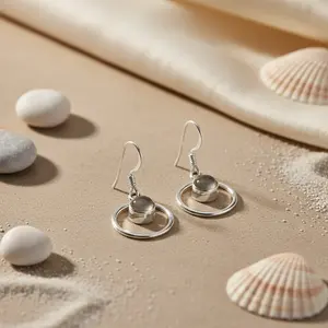 "Trendy 925 <b>Silver</b> Moonstone <b>Hoop</b> Earrings for Women-Dangle Gift Religious" - Product Image 3