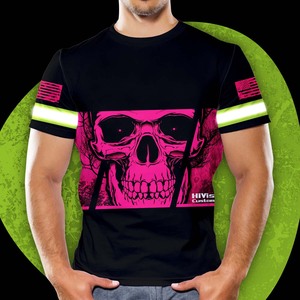 Camiseta negra de calavera gris Hi Vis, tiras reflectantes, ropa de trabajo de seguridad Hi Vis, camiseta personalizada de seguridad para hombres - Product Image 4