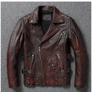 Veste de moto en cuir véritable de qualité supérieure, vente en gros, personnalisable, unisexe, style vintage cool, vêtements de sport, coupe-vent, imperméable - Product Image 3