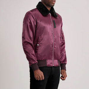 Varsity Jacket Satin Outer <b>Quilted</b> Polyester Lining Zipper Closure Removable Faux Fur Collar Rib Knit Cuffs Utility Pocket - Product Image 2