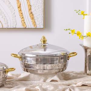 Luxury Gold Plated Stainless <b>Steel</b> Hot <b>Pot</b> Handles Insulated Non-Stick Durable Food Warmer Casserole Premium Table Serving <b>Pot</b> - Product Image 6