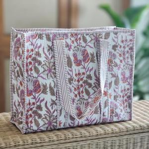 Sacs fourre-tout matelassés indiens Kantha Sacs à main à provisions en coton patchwork écologique avec fermeture à glissière Design ethnique traditionnel - Product Image 1