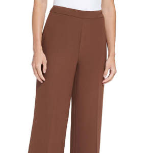 Pantaloni Palazzo a Vita Alta e Gamba Larga da Donna DKNY in Tessuto Crepe Marrone Taglia XL con Chiusura Elastica in Vita e Funzione Anti-Piega - Product Image 2