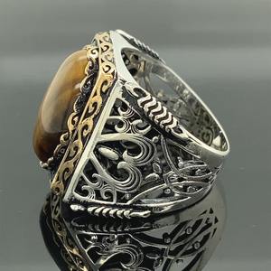 <b>Men</b> Handmade <b>Silver</b> <b>Ring</b> Natural Tiger Eye Gemstone <b>Ring</b> Embroidered <b>Ring</b> - Product Image 3