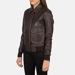 La silhouette structurée avec un confort intérieur doux crée cette veste en cuir véritable pour femmes pour la mode quotidienne de la ville - Product Image 4