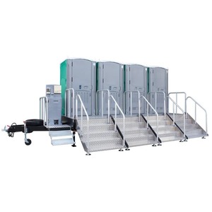 Unidad de Baño Portátil de Acero con Escaleras para Uso en Exteriores en Lugares Públicos, Diseño Industrial Duradero, Gris y Verde - Product Image 1