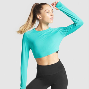 T-shirt uni court d'été pour femmes Offre Spéciale en gros 100% tissu personnalisé printemps haut court motif solide - Product Image 4