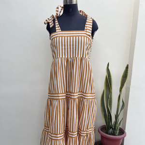 Estilo caliente elegante fiesta una línea correa ajustable vestido raya algodón largo sin mangas verano vestidos de mujer - Product Image 1