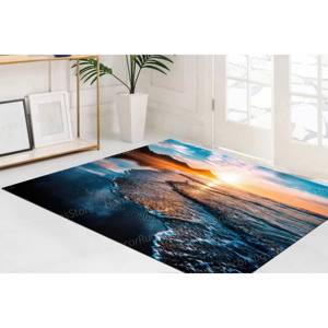 Alfombra con estampado de olas y arena al atardecer - Alfombra de salón con decoración costera, alfombra gobelino - Product Image 3