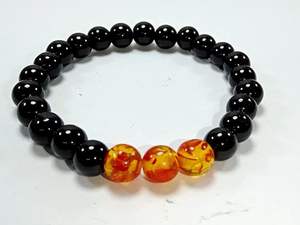 Crystal <b>bracelet</b> Black Obsidian & Yellow Amber Round <b>Beads</b> <b>Bracelet</b> 8mm Stone Gemstone Fashion <b>Men</b> and Women Gift Energy - Product Image 4