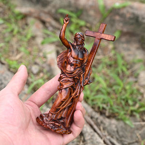 Sculpture en bois de Jésus ressuscité, statue sculptée du Christ ressuscité dynamique pour les expositions de Pâques et les collections d'art sacré - Product Image 2