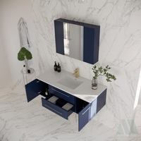 Meuble-lavabo mural moderne en bois avec vasque intégrée et tiroirs, facile à assembler, fabriqué au Vietnam