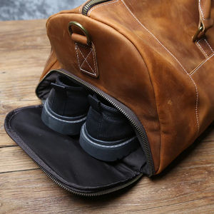 Bolsa de lona de viaje de cuero plegable para hombre, bolsa elegante impermeable con correa para el hombro disponible - Product Image 5